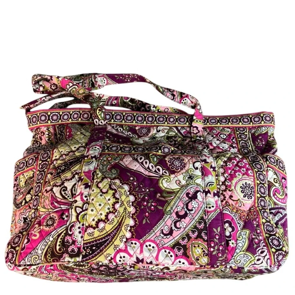 Vera Bradley Plum Crazy Quilted Cotton Tote Bag Purple Pink Paisley Shoulder Bag